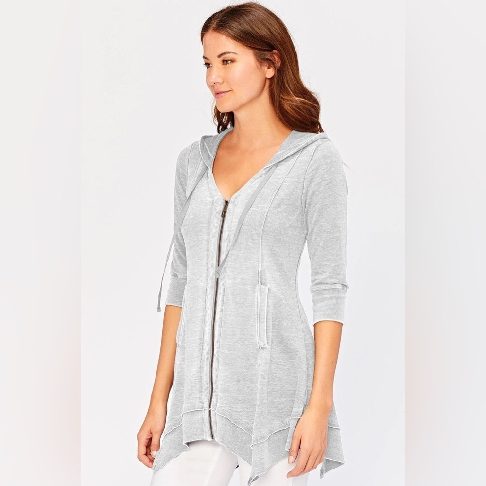 White Zip-Up Hooded Cardigan XCVI